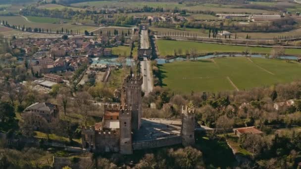 Drone Shot Valeggio Sul Mincio Bridge Mantova Italy — Stock Video