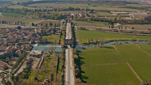 Drone Shot Valeggio Sul Mincio Bridge Mantova Italy — Stock Video