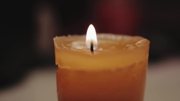 Macro Shot Small Candle Being Blown Out — Stock Video
