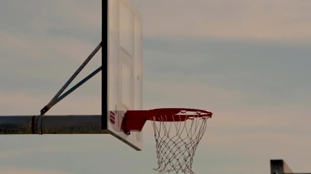 Basketball Player Try Shoot Ball Hoop Get Scores — Stock Video