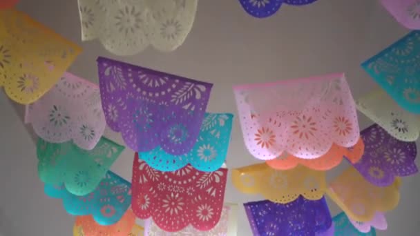 Mexican Fiesta Papel Picado Garland Hanging Ceiling Colorful Traditional Mexican — Stock Video
