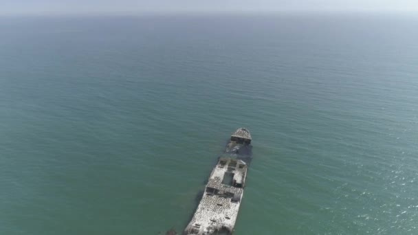 Aerial Sunken Ship Pier — Stock Video