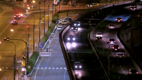 Statische Aufnahme Des Verkehrs Der Nacht Von Oben Genua — Stockvideo