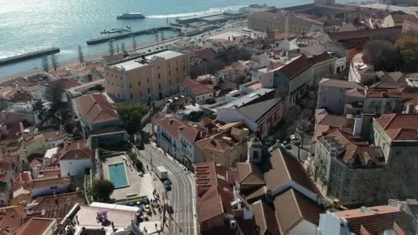 Luchtfoto Van Alfama Lissabon Portugal — Stockvideo