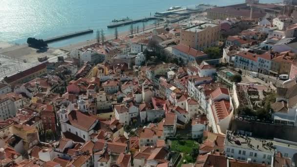 Luchtfoto Van Wijk Alfama Lissabon Portugal — Stockvideo