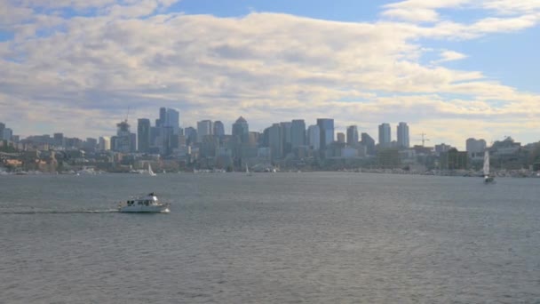 Una Barca Sul Lago Union Una Giornata Primaverile Seattle — Video Stock
