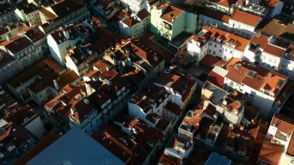 Flygfoto Avslöjande Skott Staden Lissabon Med Tejo Floden Bakgrunden Protugal — Stockvideo