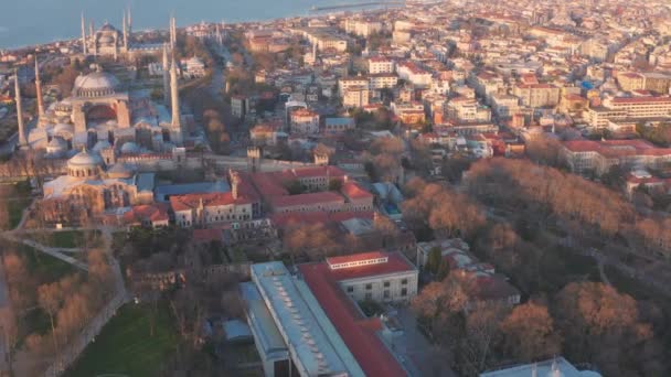 Drohne Über Istanbul Türkei Blaue Moschee Und Aya Sofia Hagia — Stockvideo