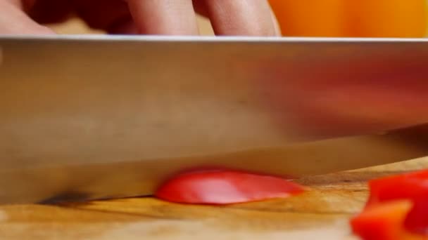 Slicing Bell Peppers Kitchen Knife — Stock Video