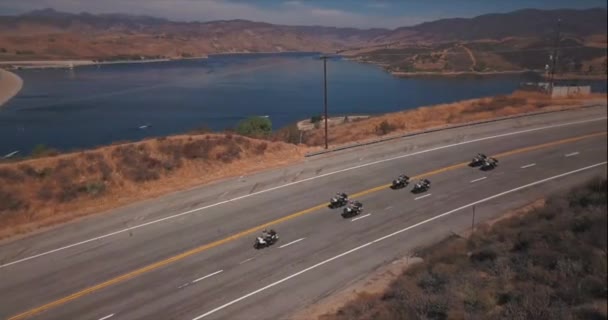 Shown Team Deputy Sheriffs Ride Castaic Lake Castaic Aerial Drone — Stock Video