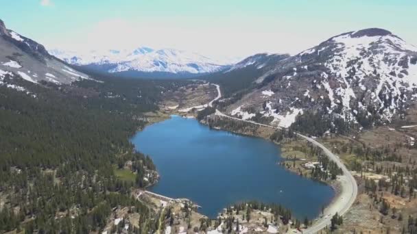 Flygfoto Över Ellery Lake Nära Yosemite National Park — Stockvideo