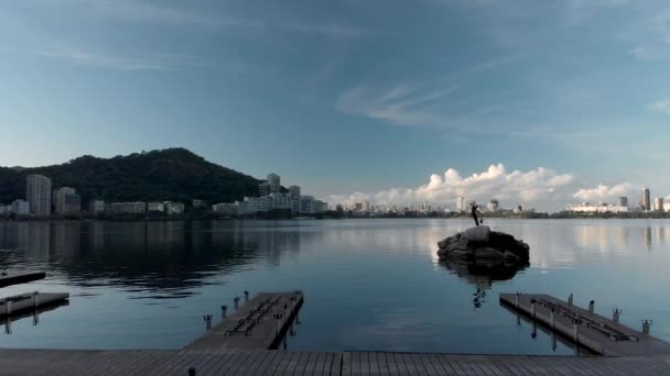 Movimento Aereo Avanti Che Rivela Lago Rio Janeiro Città All — Video Stock