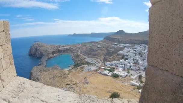 Showing Amazing View Acropolis White Ancient Village Called Lindos — Stock Video