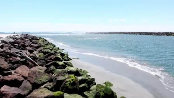 Drone Voa Sobre Praia Rochosa — Vídeo de Stock