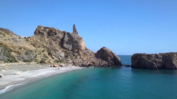 Menara Tua Hancur Atas Tebing Selatan Spanyol — Stok Video