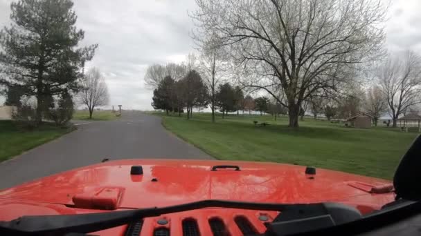 Driving Red Vehicle Scooteney State Park Camp Sites Right Left — Stock Video