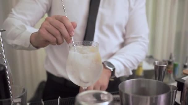 Barmann Bereitet Einen Gin Umlaufender Schuss Das Getränk — Stockvideo