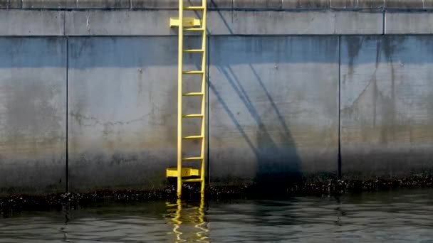 Escalera Amarilla Borde Del Puerto Que Sale Del Agua 60P — Vídeos de Stock