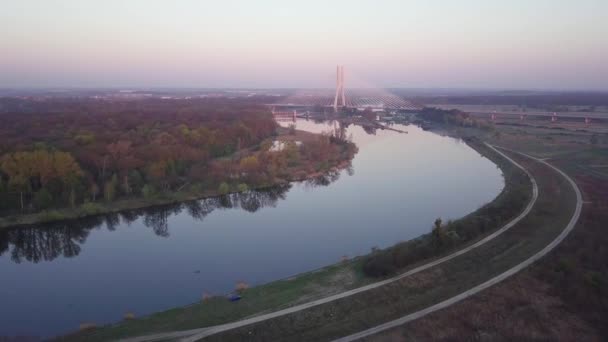 Luftaufnahme Einer Brücke Niederschlesien Polen Aufgenommen Bei Sonnenaufgang Stadtrand Von — Stockvideo