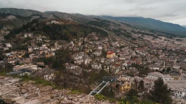 Gjirokaster City Albania Luoghi Cinematici Patrimonio Dell Umanità Unesco — Video Stock