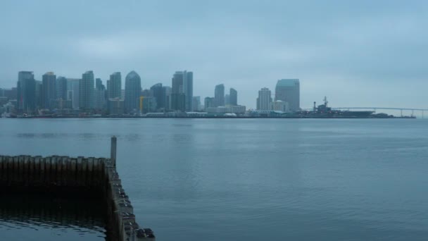 Camera Panning Right Showing Downtown San Diego Skyline Coronado Bridge — Stock Video