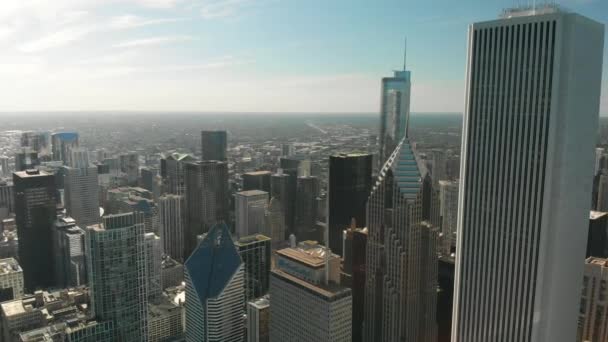 Widok Lotu Ptaka Budynki Chicago Rzekę Chicago Jezioro Michigan — Wideo stockowe