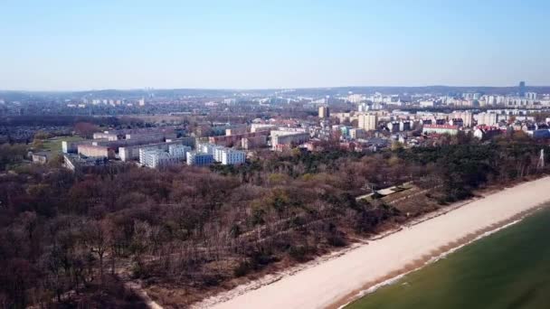 Baia Gdansk Aerea Panorama Aereo Della Città Dal Lato Mare — Video Stock