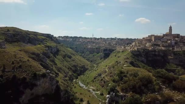 Drone Záběr Matera Cestovní Místo Pozadí — Stock video
