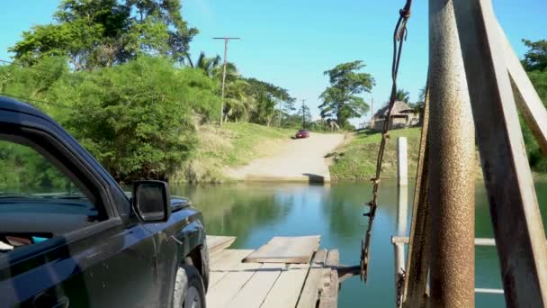 View Hand Operated Ferry Crossing Small River Rural Belize — Stock Video