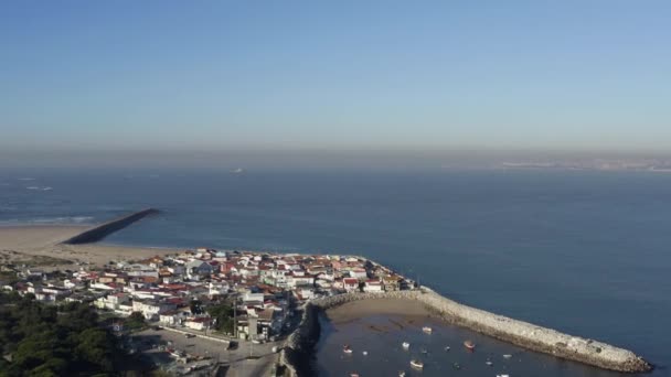 Krásná Malá Rybářská Vesnice Zastřelen Dronem Costa Caparica Lisabonu Portugalsku — Stock video