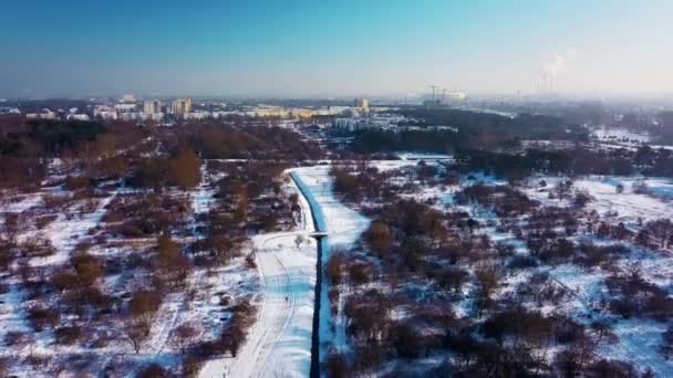 Lotnisko Gdańsku Park Ronalda Reagana Zima 2018 Lecę Przodu Prosty — Wideo stockowe