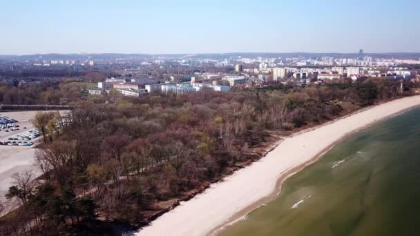 Lotnisko Zatoce Gdańskiej Panorama Miasta Strony Morza Lecę Bokiem Piaszczysta — Wideo stockowe