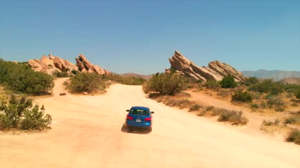 Aerial View Driving Car Desert — Stock Video