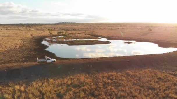 Vista Mañana Sobre Pequeño Lago Interior Australia Disparo Con Dron — Vídeos de Stock