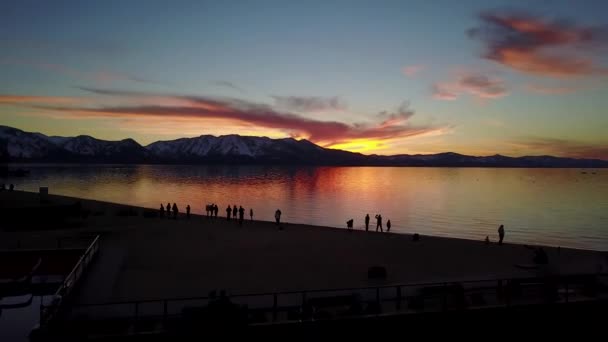 Vzduch Západu Slunce Nad Jezerem Tahoe Čluny Jezero Dron — Stock video