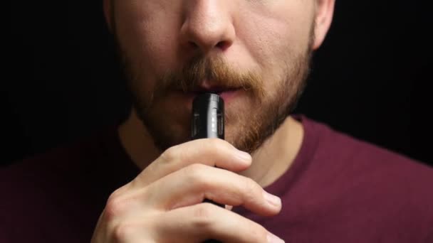 Man Exhales Vape Camera — Stock Video