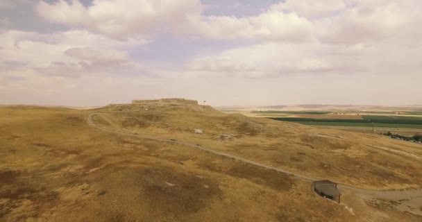 背景に緑の草を持つ黄色の砂漠の真ん中に古代 — ストック動画