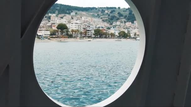 Arrivando Sarande Albania Porto Marina Luoghi Cinematici Unesco World Heritage — Video Stock