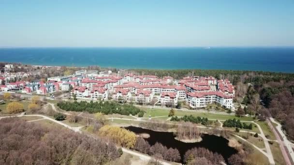 Avião Cidade Gdansk Drone Edifícios Residenciais Luxuosos Perto Praia Ronald — Vídeo de Stock