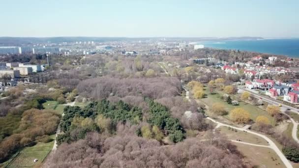 Powietrza Miasta Gdańsk Drona Park Ronalda Reagana Budynki Mieszkalne Parku — Wideo stockowe