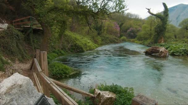 Water Spring Blue Water Blue Eye Dekat Sarande Albania Cinematic — Stok Video