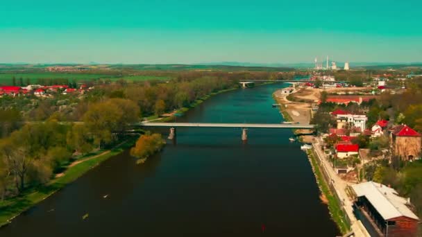 Melnik Teki Vltava Nehri Nin Havadan Görünüşü — Stok video