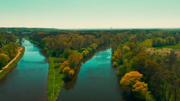 Vista Aerea Del Fiume Moldava Melnik — Video Stock