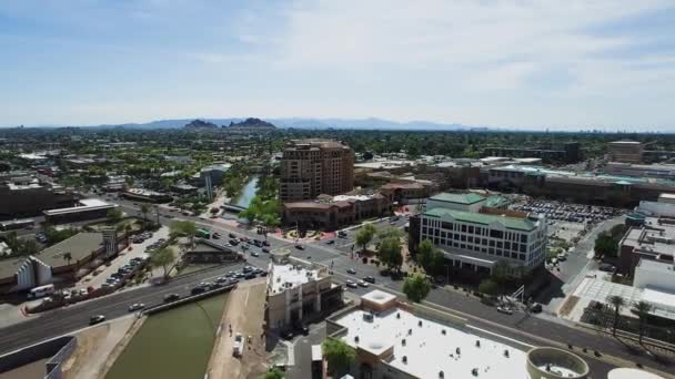 Aerial Pull Back Reveal Hottest Intersection Metro Phoenix Scottsdale Camelback — Stock Video