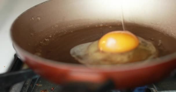 Agrietar Huevo Una Sartén Caliente Con Mantequilla Para Cocinar Para — Vídeo de stock