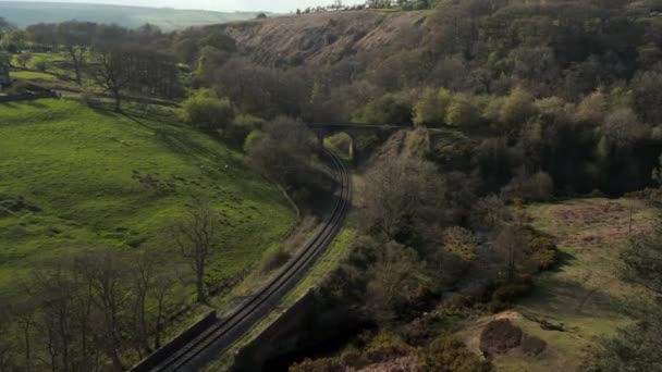 Aerial Flyover Railway Line Rural North York Moors Αγγλία — Αρχείο Βίντεο