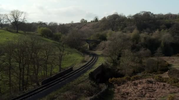 Rural North York Moors Low Aerial Flyover Heritage Railway Line — 비디오