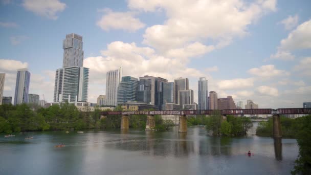 Widok Panoramę Austin Lady Bird Lake Rekreacją Wodną — Wideo stockowe