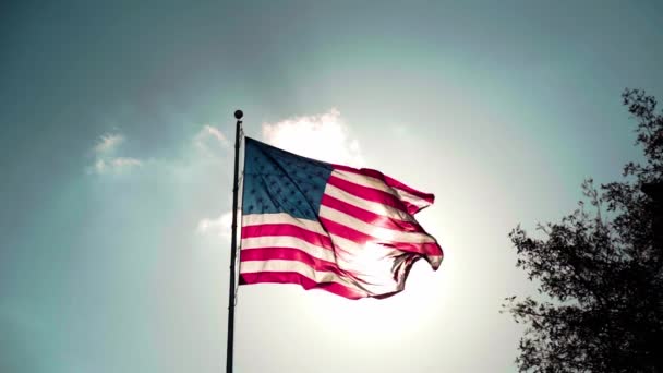 Bandeira Americana Soprando Vento Câmera Lenta — Vídeo de Stock