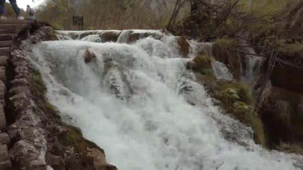 Rychle Tekoucí Vodopády Zřítí Přes Okraje Úbočí Hory Národním Parku — Stock video